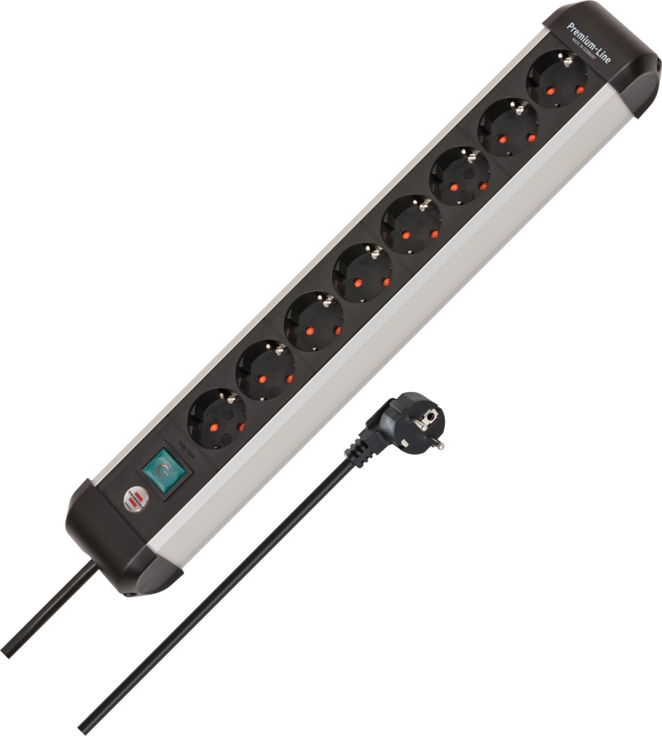 Premium Alu-Line extension lead with switch 8-way 3m H05VV-F 3G1.5